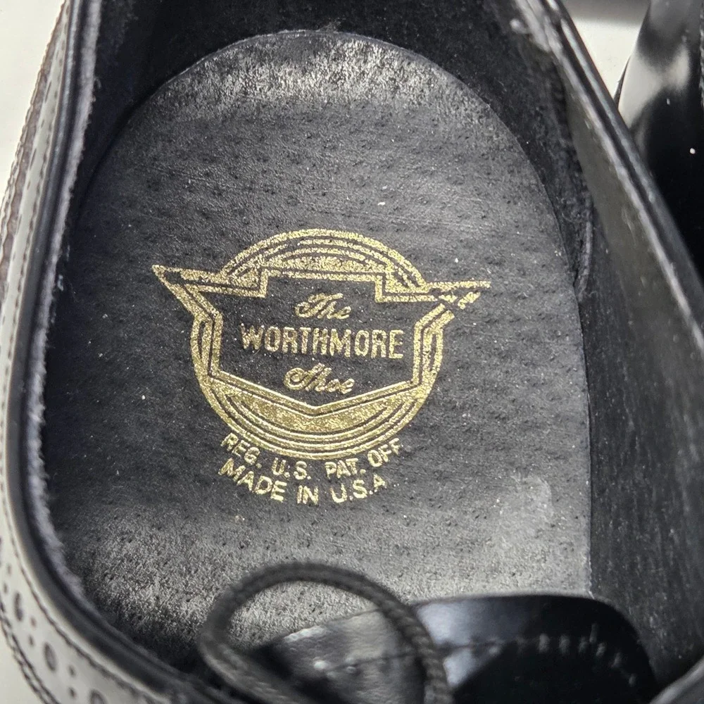 Vintage Florsheim Worthmore Wingtip Blucher Black Leather Dress Shoes USA 10 EEE